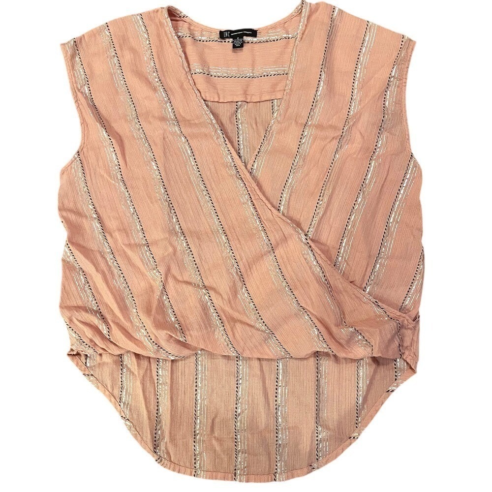 INC International Concepts Pink Stripe Blouse, Metallic Striped Top L9